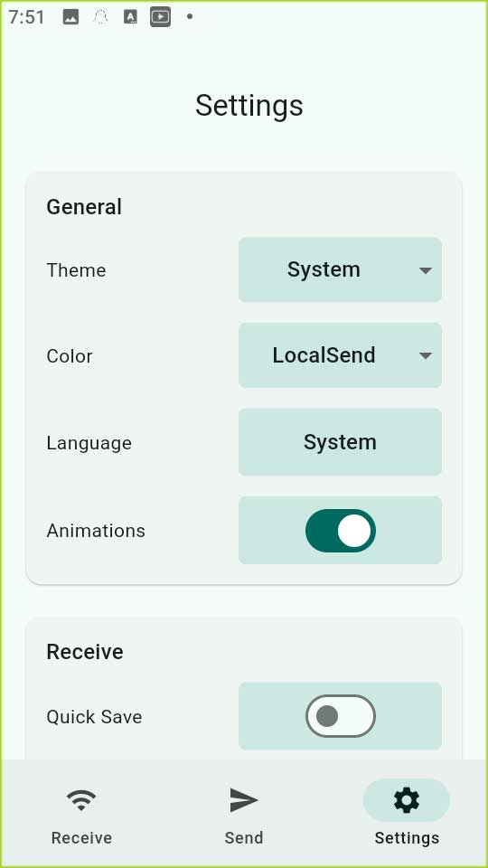 Local Send Mobile - Settings