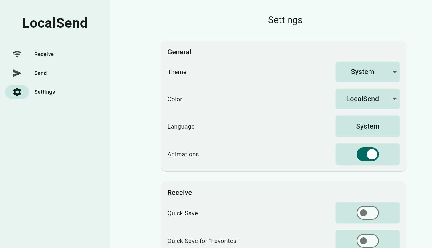 Local send - settings